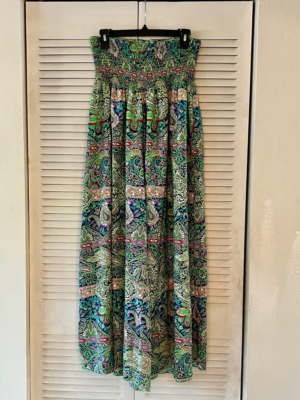 CHICME Green Paisley Strapless Jumpsuit with Smocked Bodice